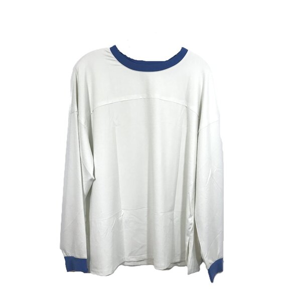 Oversize Lightweight Long Sleeve Crew Neck Blouse Top White Blue M - Picture 3 of 9